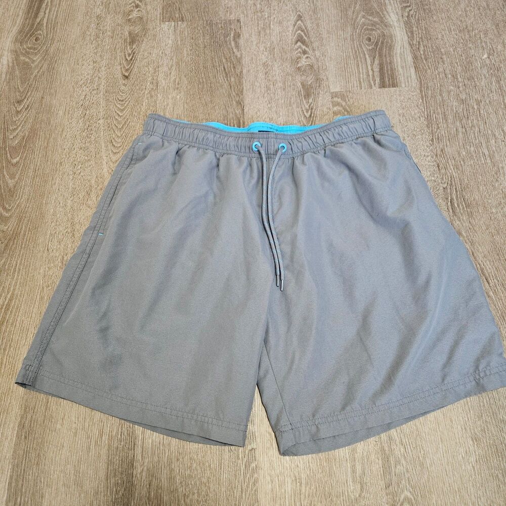 George Basic Swim Short Trunks Above The Knee Drawstring Pockets Grey Men Large